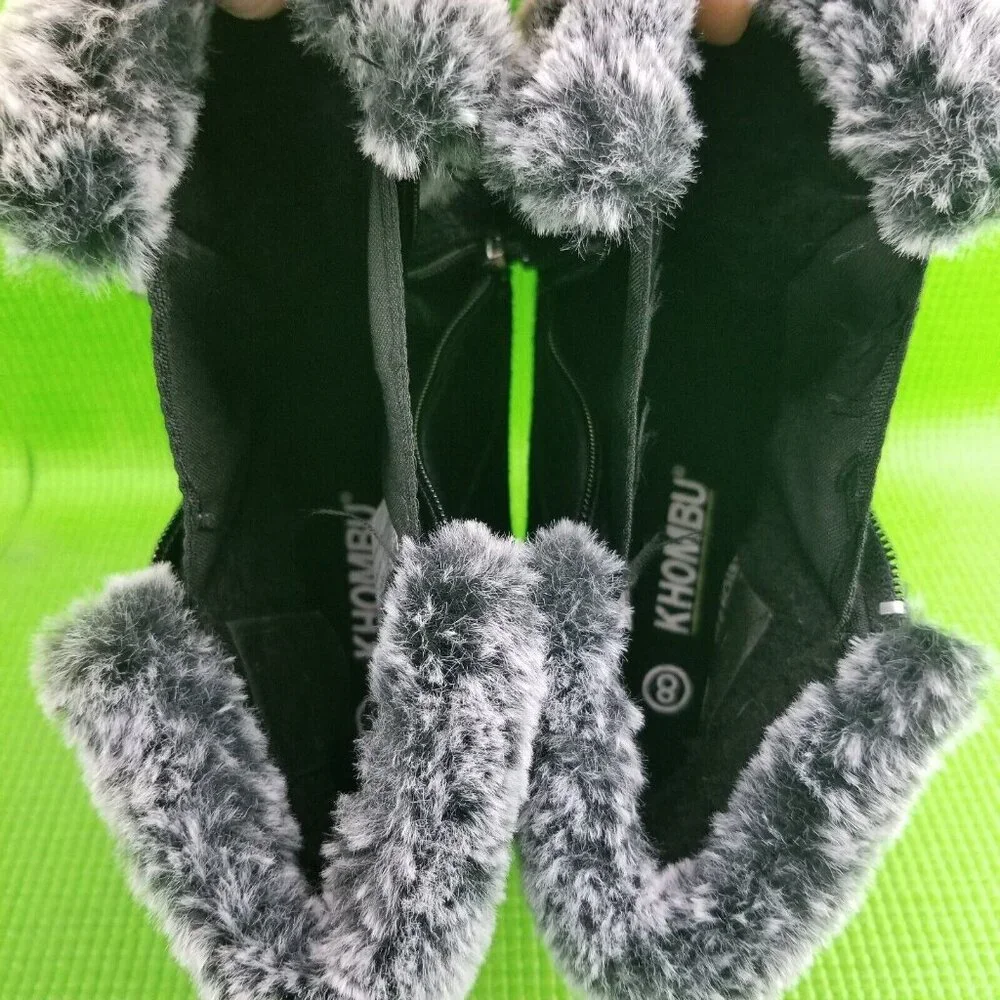 ✅Khombu JESSICA Black Suede Faux Fur Lined Side Zip Ankle Booties Womens 8M Shoe - Picture 6 of 11
